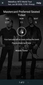 2 tickets Metallica Principality Stadium - Cardiff
