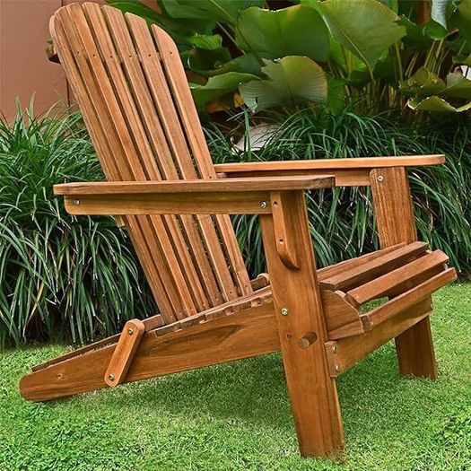 Chair wooden Adirondack Acacia Wood 160 kg Load Capacity Weatherproof Folding Armrests Garden Lounger Chair Balcony  Wooden Chair Ergonomic Brown