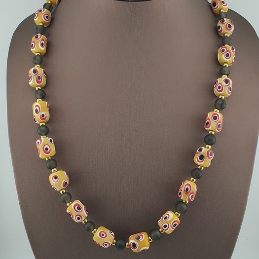 Antique Venetian African Style Thousand Eyes & Black Glass Beads Necklace