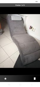 Grey Fabric Chaise Long Lounger with Leather headrest