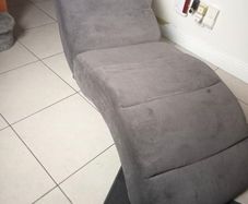 Grey Fabric Chaise Long Lounger with Leather headrest