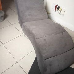 Grey Fabric Chaise Long Lounger with Leather headrest