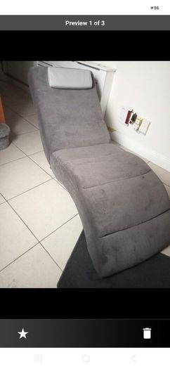 Grey Fabric Chaise Long Lounger with Leather headrest