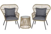 3 Piece Rattan Garden Furniture Set - Includes Cushions, Outdoor Conservatory Dining Set with 2 Chairs and Glass Coffee Table, Brown