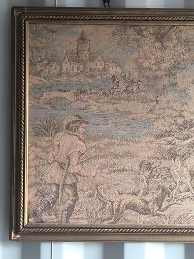 Large Framed Vintage Hunting Scene Wall Tapestry