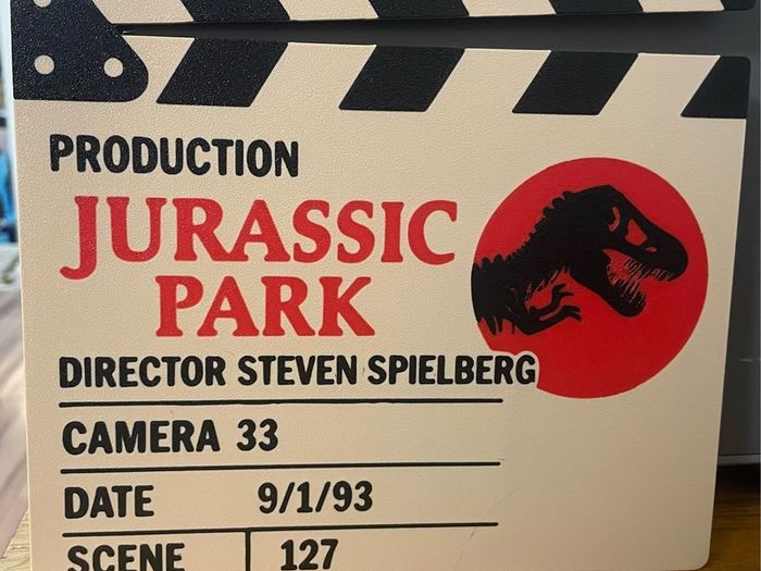 Jurassic park display scene clap board