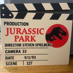Jurassic park display scene clap board