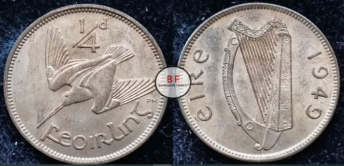 [#33] - Ireland 1949 | Irish 1/4d | Farthing | Woodcock | KM.9 | UNC