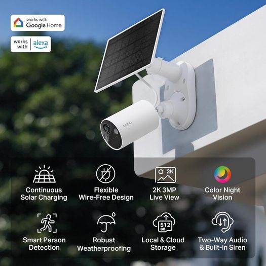 Battery Solar Security Camera Outdoor, Maintenance-free, Colour Night Vision, Outdoor Camera No Monthly Fee, Smart Person Detection