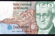 1995 Ireland IR10 James Joyce Banknote Series C. Note issued 24/04/95. Serial number AGJ387122