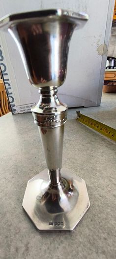 Walker & Hall 1935 Sheffield Hallmarked Sterling Silver Matched Just one of Hexagonal Art Deco Candlesticks / Candle Holders - 15cm High. 122 Gr.