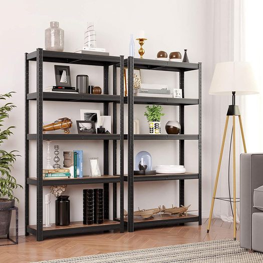 _5 Tier Set of 2 Storage Rack Units Holds 650 kg (130 kg per shelf) Adjustable Shelves Industrial Style Living Room Kitchen