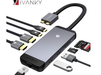 iVanky USB 3.1 Type-C (9-in-Two) Mini Docking Station/Hub 100W PD 3.0 + [2xHDMI UHD 4K/Card Reader/Gigabit Ethernet] (Brand New/Warranty)
