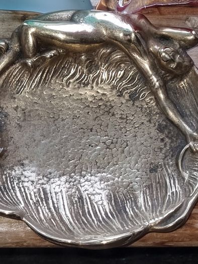 Antique Art Nouveau  Cast Brass Naked Lady Ashtray