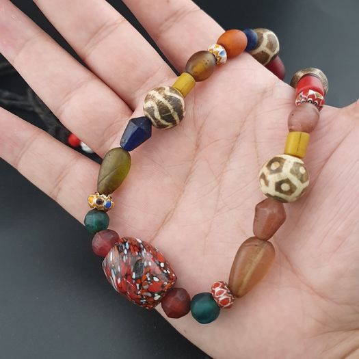 Vintage Asian & African Glass with Pumtek Pyu Beads Tribal Necklace