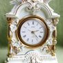 Vintage Landex Royal Craft White Porcelain Mantle Clock Gilt Trim, Doves Transistor Japan , in working order Image 2