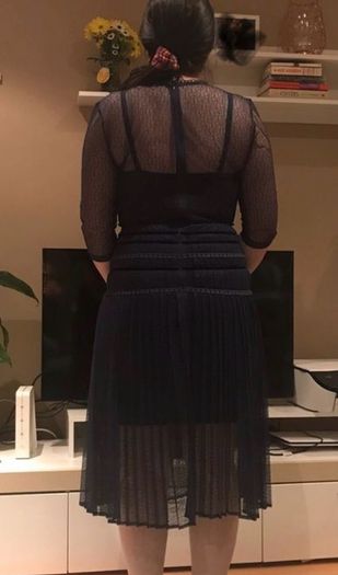 Body Frock Louisa Navy Lace Pleated Midi Dress with Slip, Size 14 (fits 10-12), Occasion/Wedding Guest