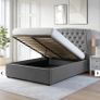 Grey Velvet King Size Ottoman Bed with Winged Chesterfield Headboard - Safina Image 8