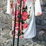 Laura Bernal - White & Red Pink Roses Sweetheart Tie Up Back with Bell Sleeves Image 3