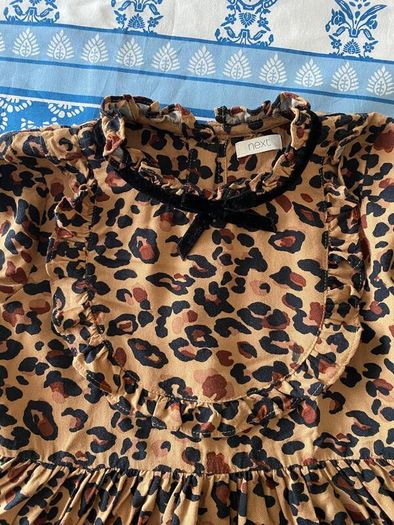 Next Girls Leopard Print Dress with Black Velvet Bow - see 4 pics