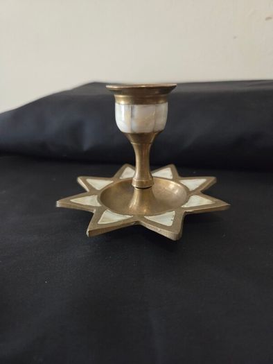 Brass Candle Holder with Mother of Pearl inlay