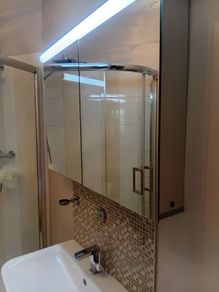 Bathroom mirror storage unit,with sensor lights ,shaver socket