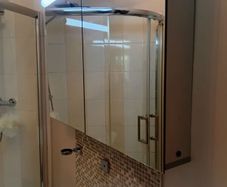 Bathroom mirror storage unit,with sensor lights ,shaver socket