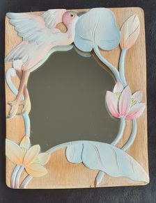 Vintage Mirror - Carved Wood Bird & Flower
