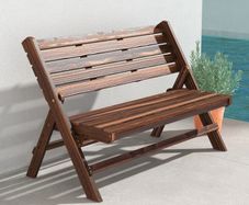 2-Person Garden Bench, Rustic Design, Foldable, Natural Wood, 122 x 63 x 83 cm, Carbonized Surface