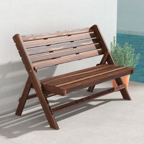 2-Person Garden Bench, Rustic Design, Foldable, Natural Wood, 122 x 63 x 83 cm, Carbonized Surface