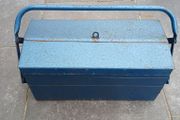 Vintage toolbox. Heavy pressed steel box. Cantilevered.