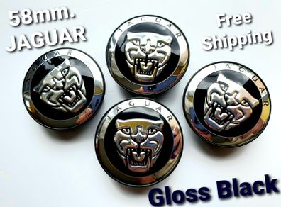 4 x BLACK 58mm - 59mm JAGUAR C2D47107 wheel center caps F XF XJ XKR S type X type XJ8 XK8