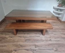 Large Solid Walnut Dining Table plus two benches