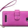 New Htc Windows Phone 8x Premium Pu Leather Wallet Black & Hot Pink  With Floral Interior / Black With Tan Inside Image 6