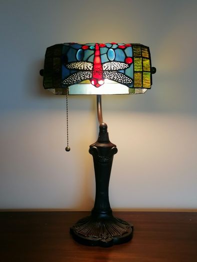 New Tiffany Bankers Lamp  Dragonfly Stained Glass