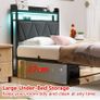 Single Bed Frame with 3ft Upholstered Wooden Storage Headboard, Grey Single Bed Frame with LED Lights & USB Charging, 90x190cm Two-shelf Storage Headboard, Heavy Duty Slats for Small Bedrooms Image 6