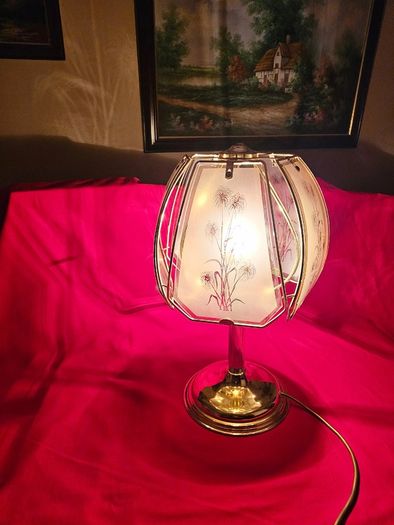 Vintage brass  etched glass table lamp 1970s/80s,