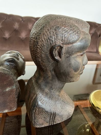 Pair of Vintage Mid Century African Art Hardwood Bust Carvings
