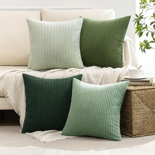 Cushion Covers Soft Decorative Square Throw Pillow Covers Cushion Soft Pillowcase Striped Pack of four for Home decor Sofa 45cm x 45cm,18x18 Inches Forest Green Series