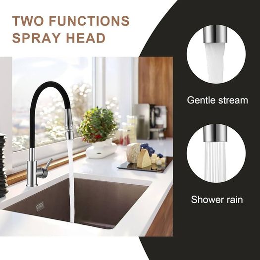 NEW SALE | Kitchen Sink Mixer Tap Bendable Silicon Hose 1 Hole Single Lever Faucet Mixers Taps with Flexible Hose Pull Down Dual Spray Mode 360 Swivel Matte Black Chrome
