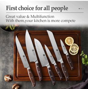 Kitchen Tools 6 PCS Kitchen Knife Set of Utility Cleaver Chef Bread Knife High Carbon German Stainless Steel Knives Sets