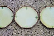 Vintage handpainted ceramic bamboo serving chargers x 3