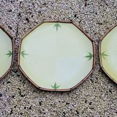 Vintage handpainted ceramic bamboo serving chargers x 3