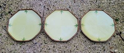 Vintage handpainted ceramic bamboo serving chargers x 3