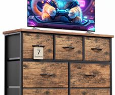 Chest of Drawers for Bedroom with 7 Drawers, Fabric Storage Drawer, Tall Brown Hallway Storage Unit