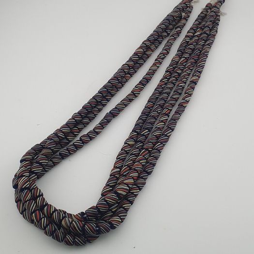 Vintage African MultiColor Stripe Black 7.4mm - 7.6mm Glass Beads Strand