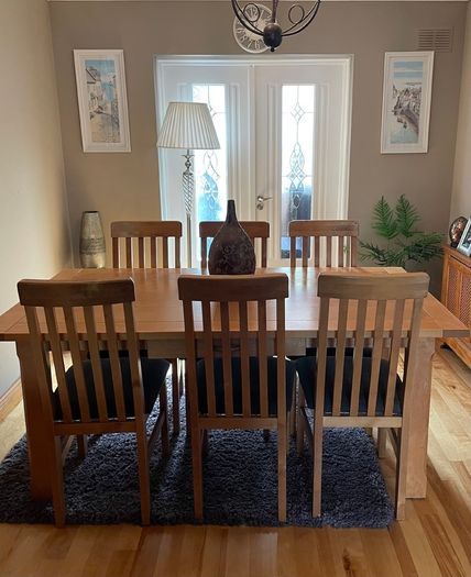 Solid Birch Wood Dining Table & 6 Chairs