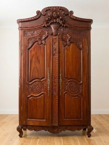Magnificently Carved Antique French-Style Walnut Wardrobe / Armoire