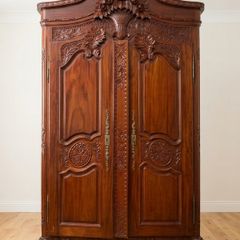 Magnificently Carved Antique French-Style Walnut Wardrobe / Armoire