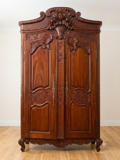 Magnificently Carved Antique French-Style Walnut Wardrobe / Armoire